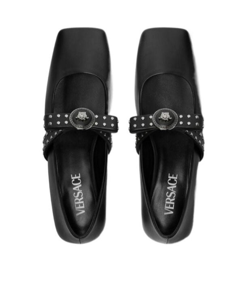 Versace Black Gianni Ribbon Square-Toe Ballet Flats