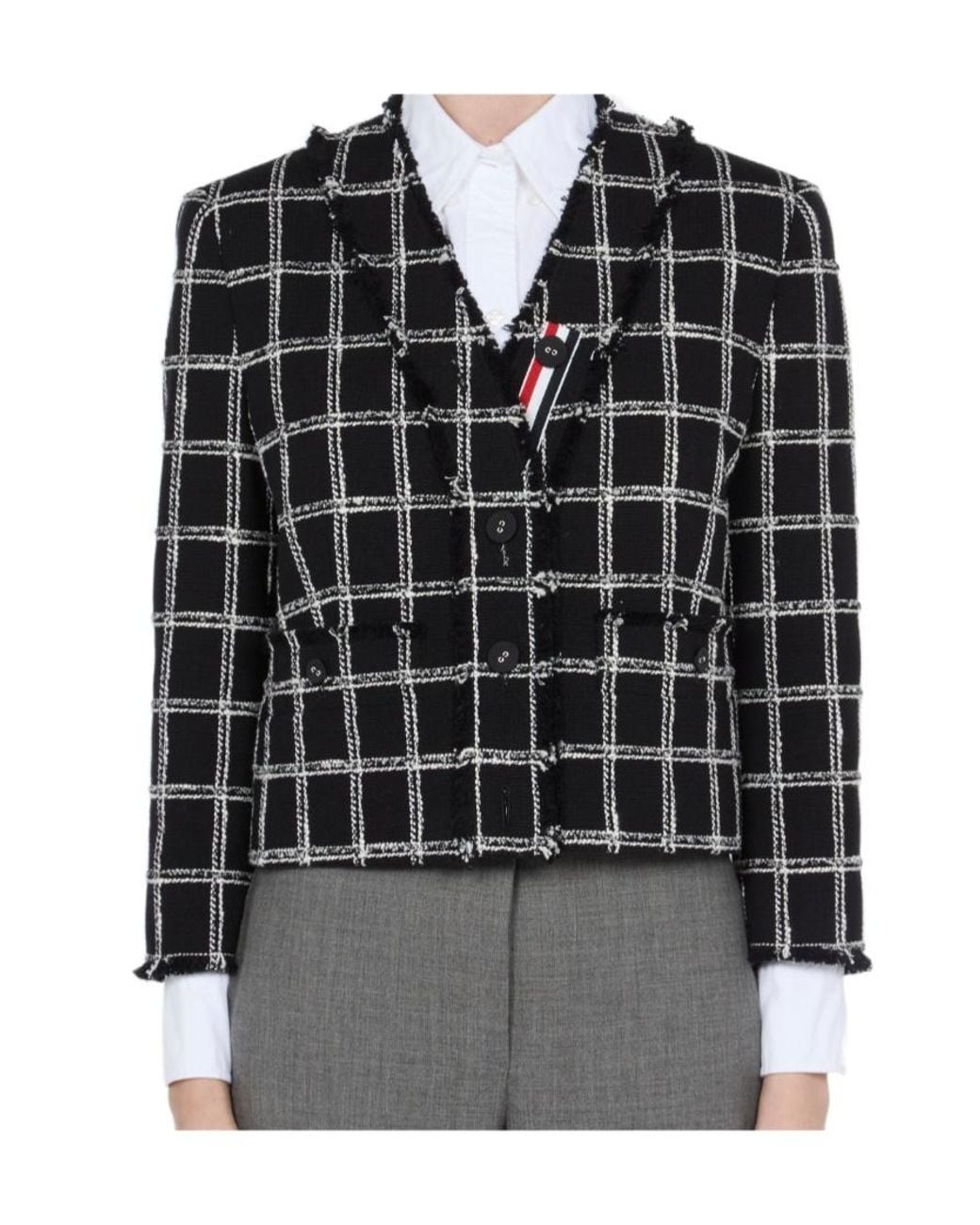 Thom Browne Black Checked Tweed Cropped Blazer