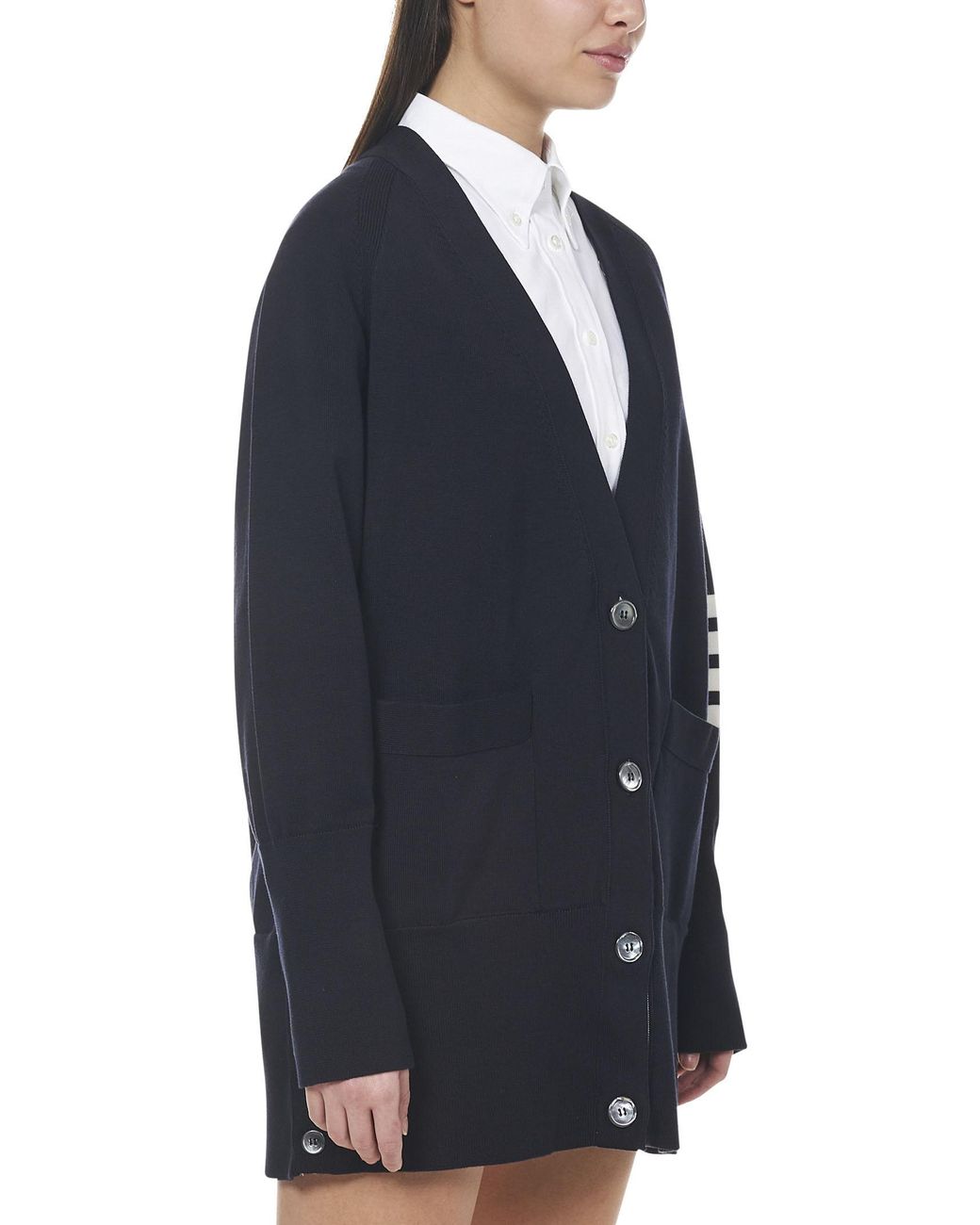 Thom Browne Blue 4-Bar Long Sleeved Knit Cardigan
