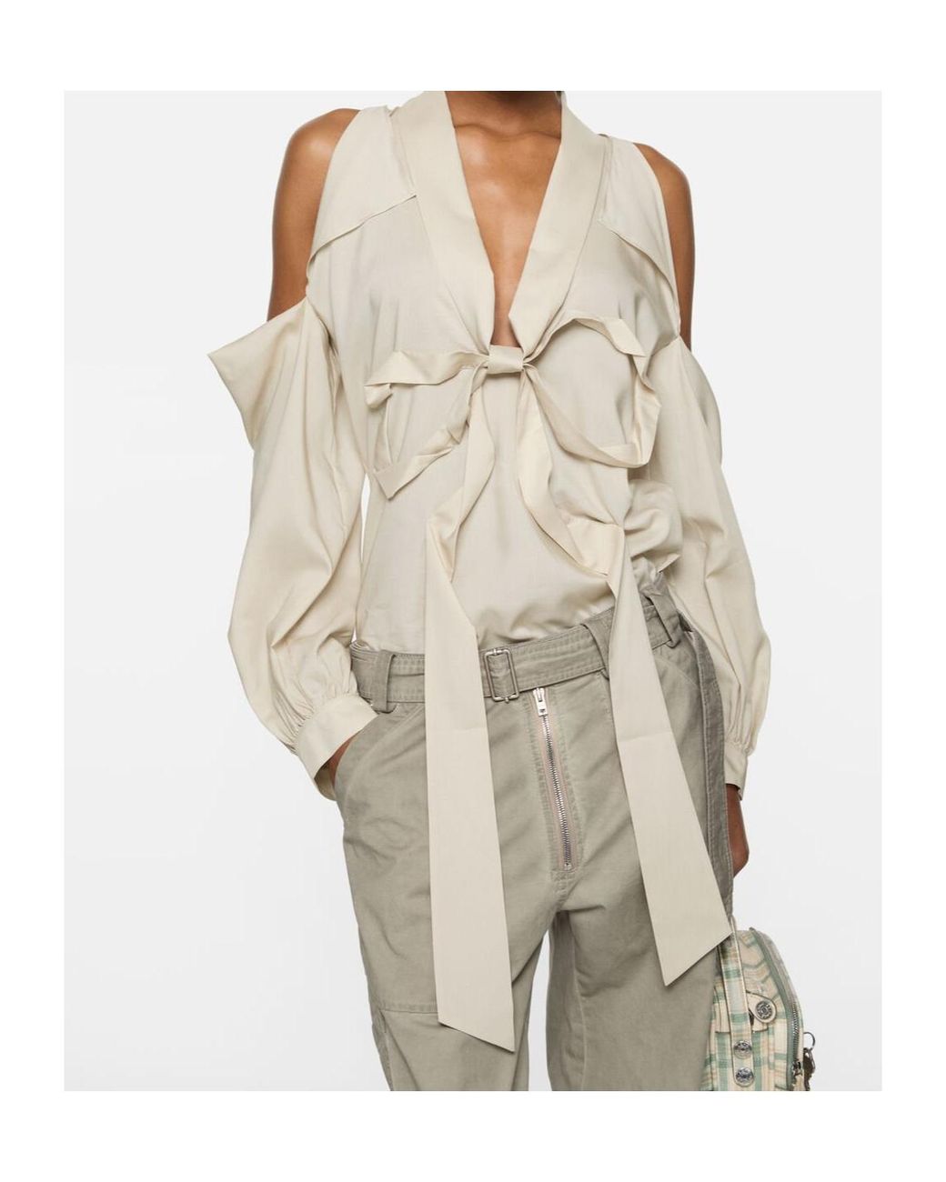 Acne White Cut-Out Blouse With Bow