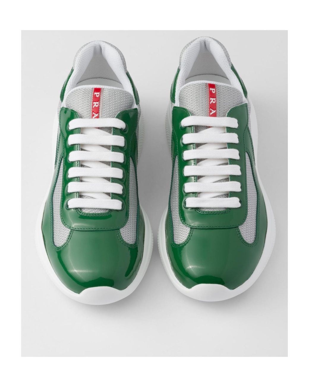 Prada Green Patent Leather And Technical Fabric America's Cup Sneakers for men