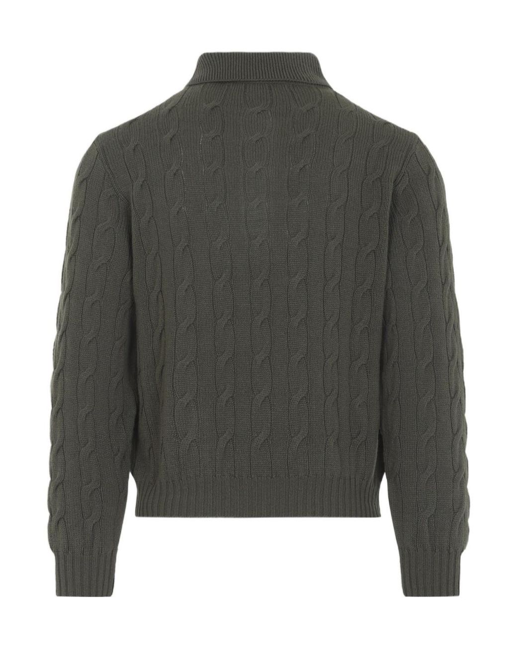 Ralph Lauren Gray Cable-Knit Polo Knitted Sweater