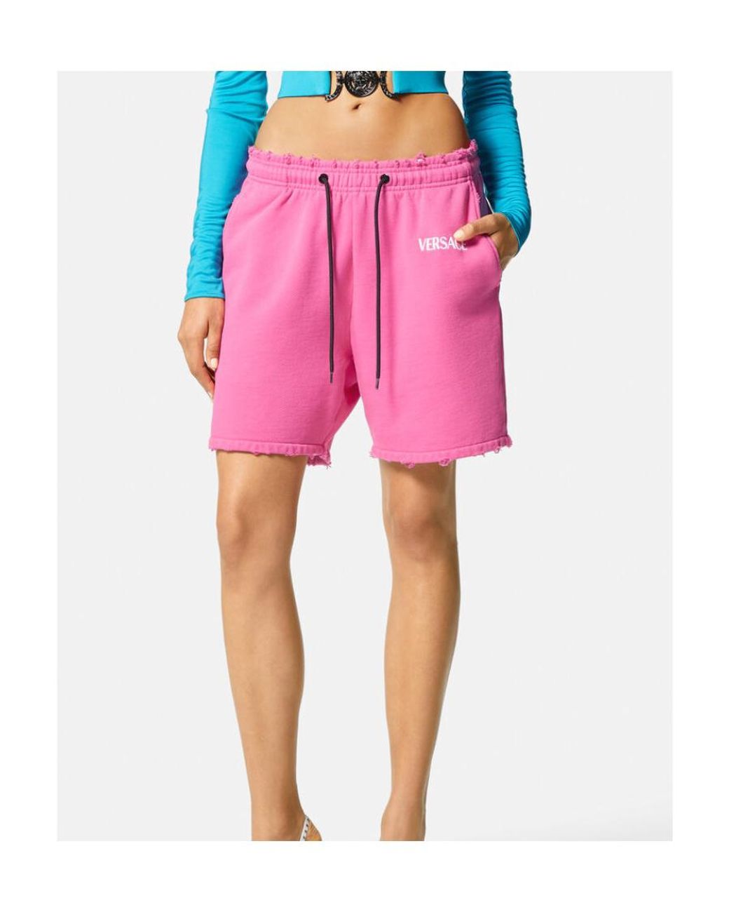 Versace Pink Logo Embroidered Drawstring Shorts