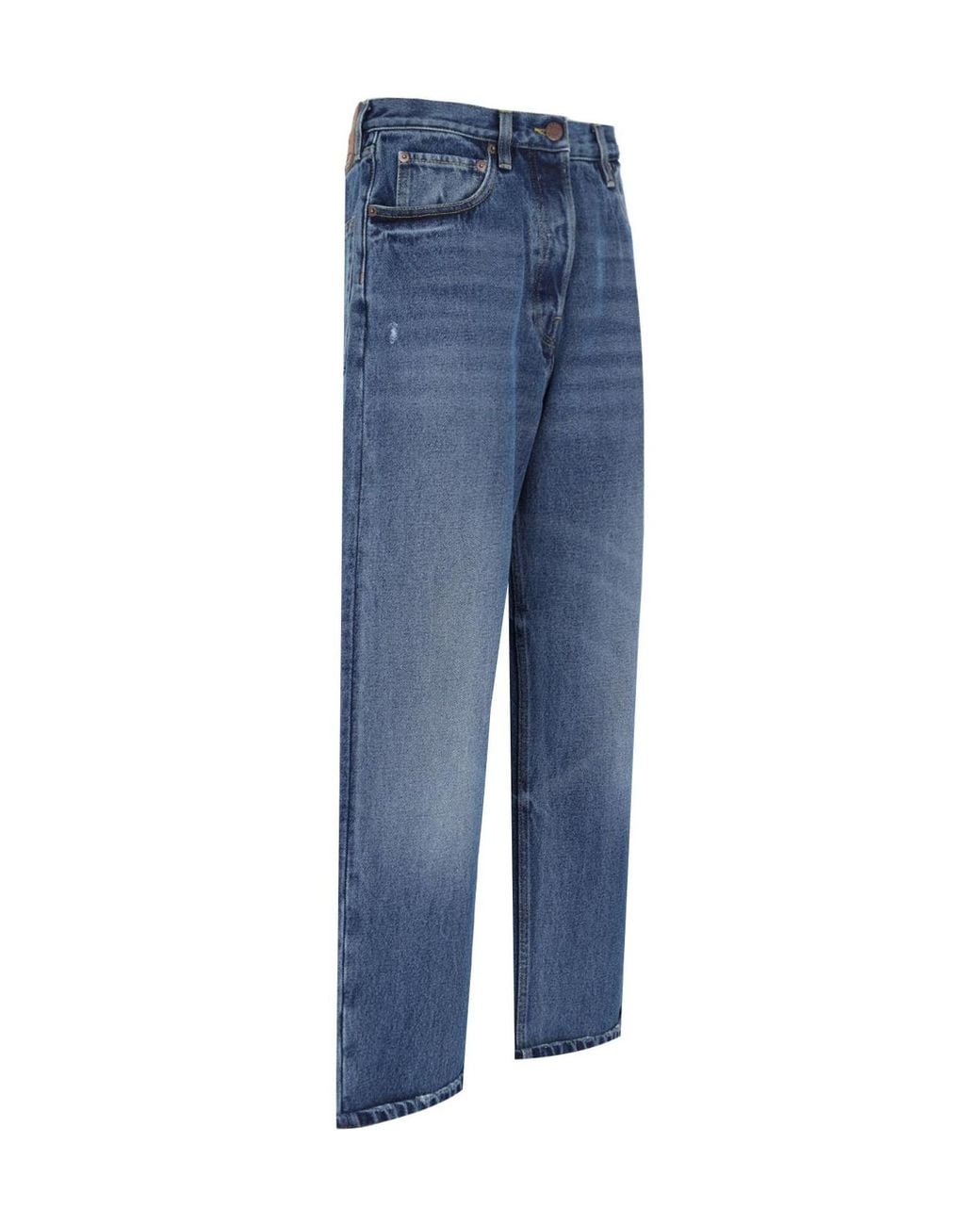 Prada Blue Logo Patch Wide-Leg Jeans