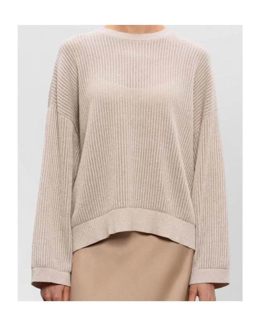 Brunello Cucinelli Natural Ribbed-Knit Dropped-Shoulder Sweater