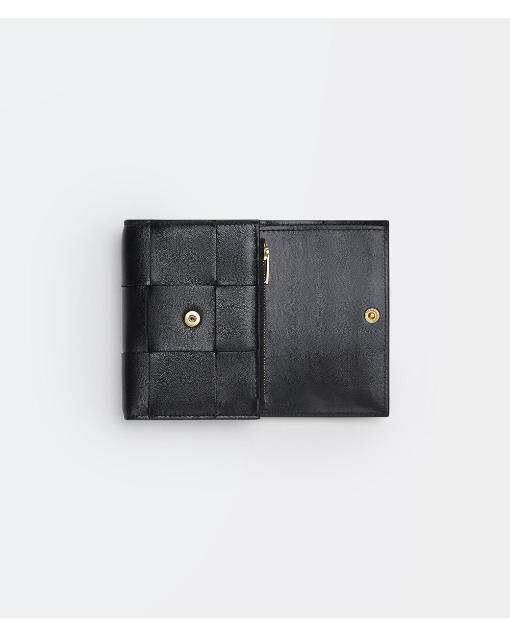 Bottega Veneta Black Intreccio Tri-Fold Zip Wallet