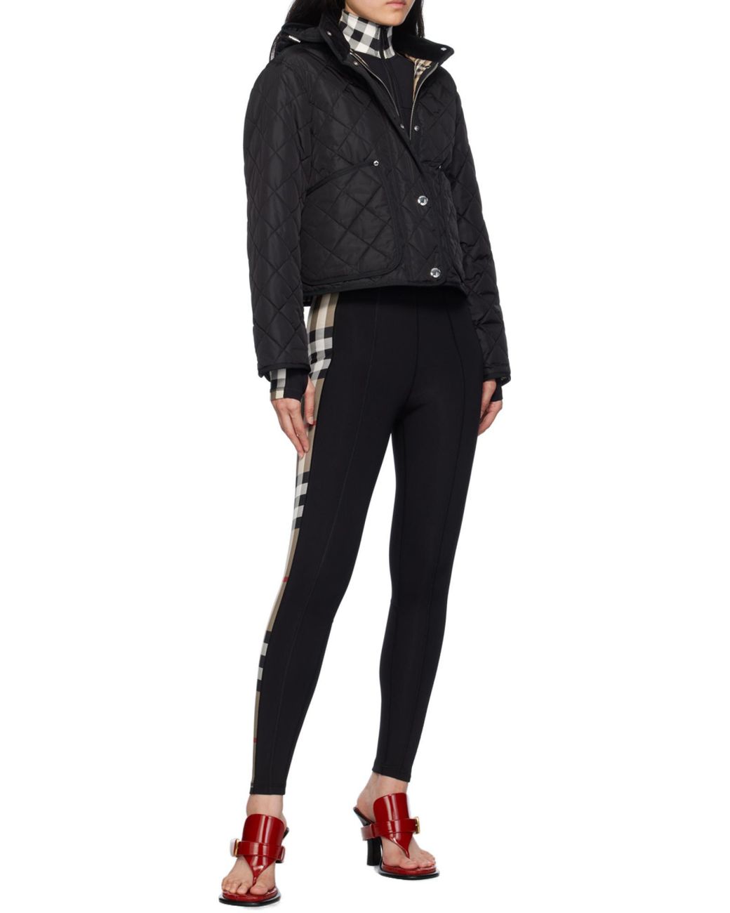 Burberry Black Stretch-Jersey Check-Trim Leggings