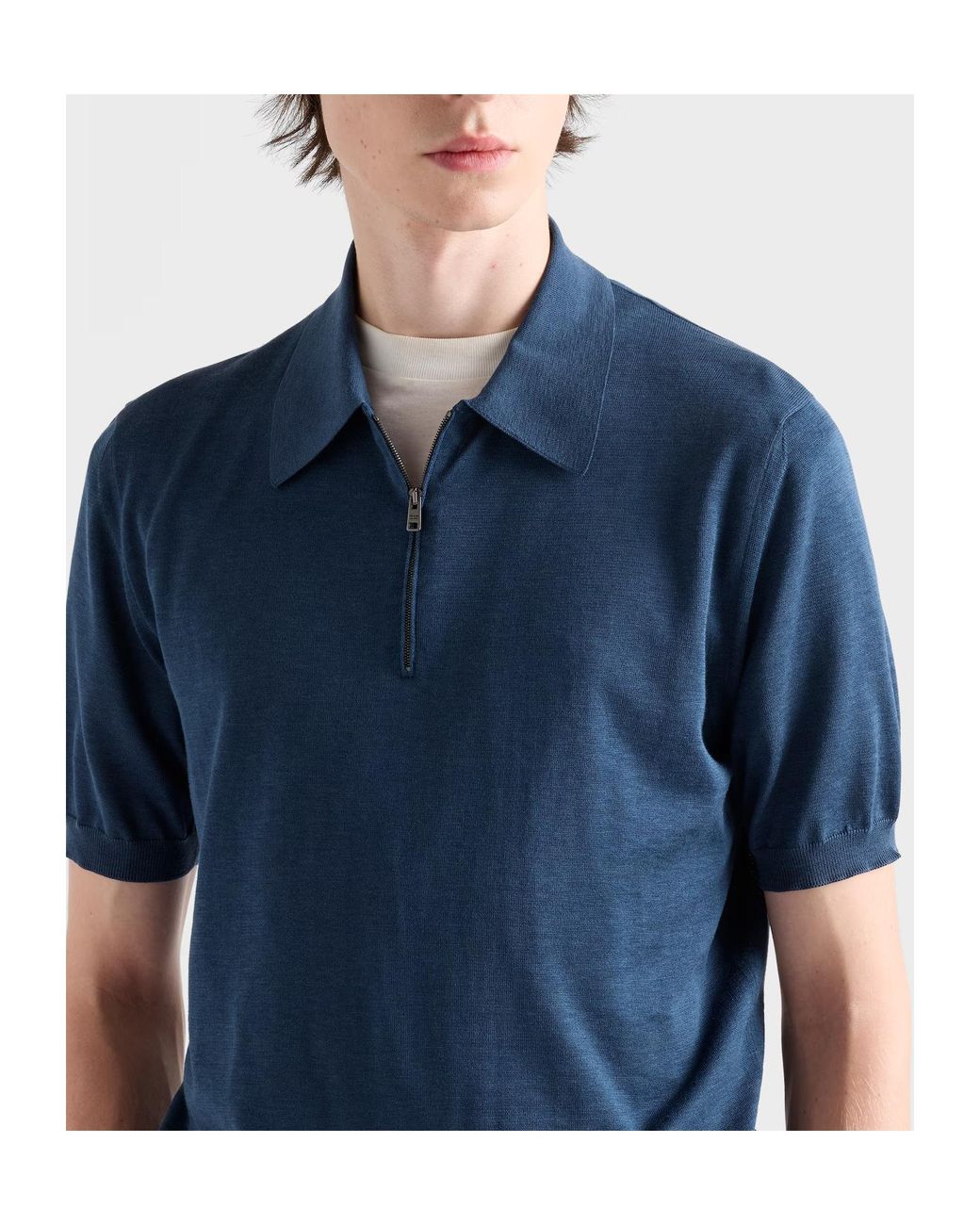 Prada Blue Silk And Cotton Polo Shirt for men