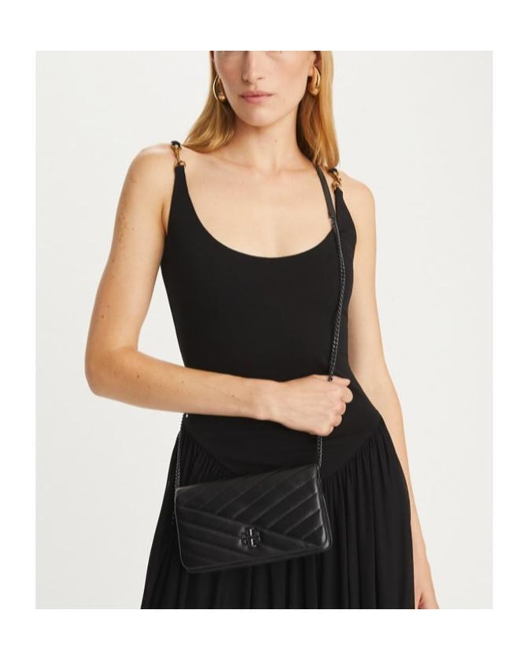 Tory Burch Black Kira Chevron Chain Wallet