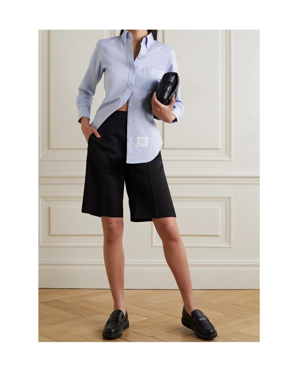 Thom Browne Blue Logo Patch Long-Sleeved Shirt