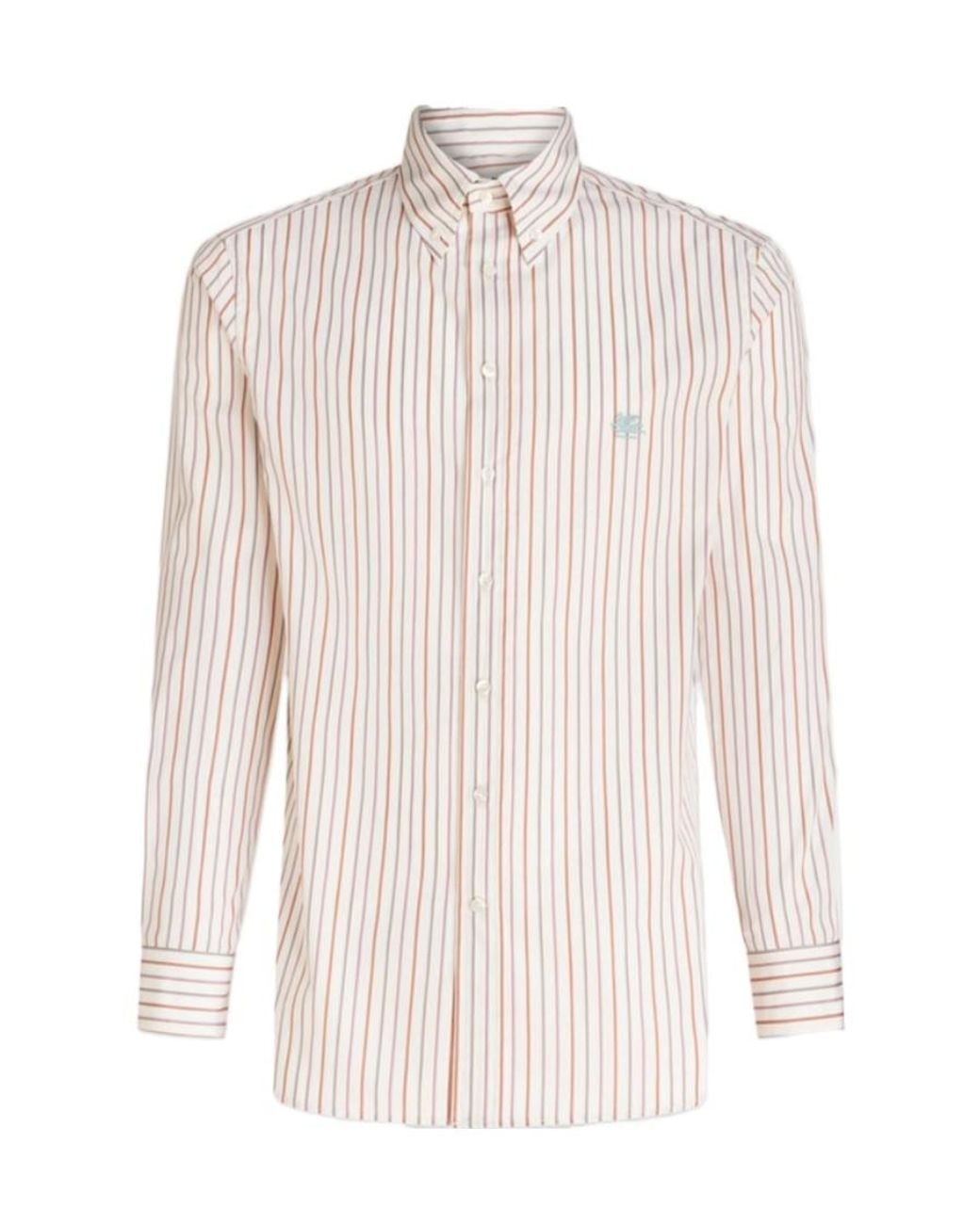 Etro White Logo Embroidered Striped Long-Sleeved Shirt for men