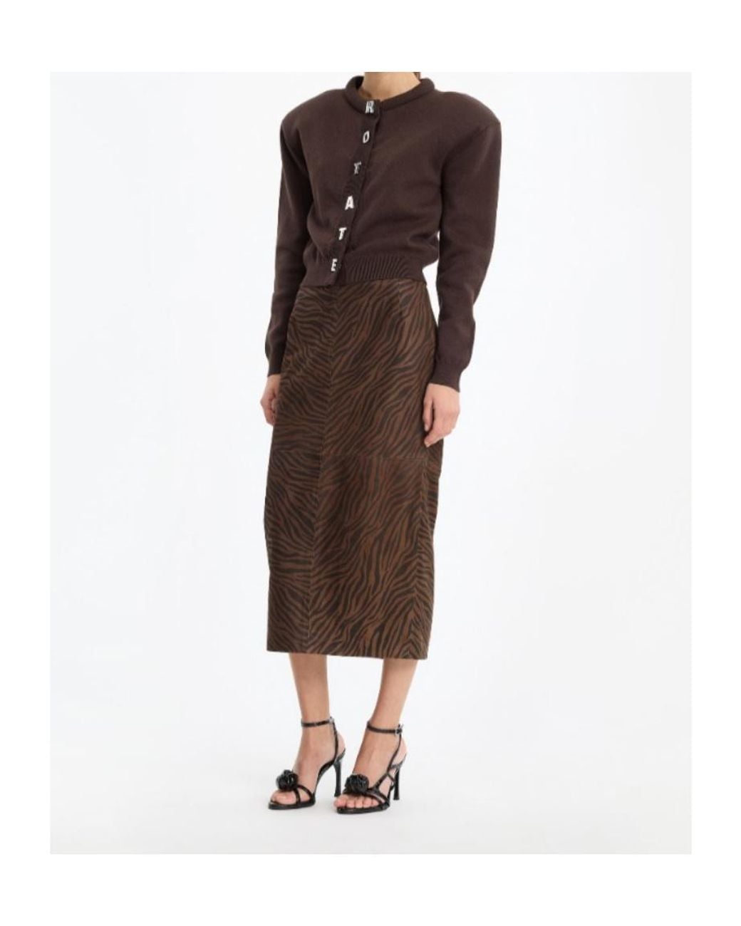 ROTATE BIRGER CHRISTENSEN Brown Cropped Logo-Button Cardigan