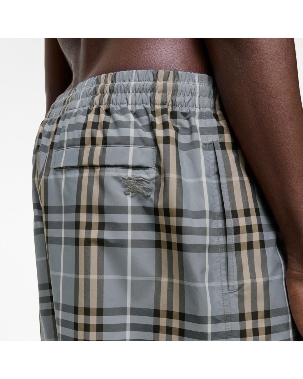 Burberry Gray Checked Straight-Hem Swim Shorts for men