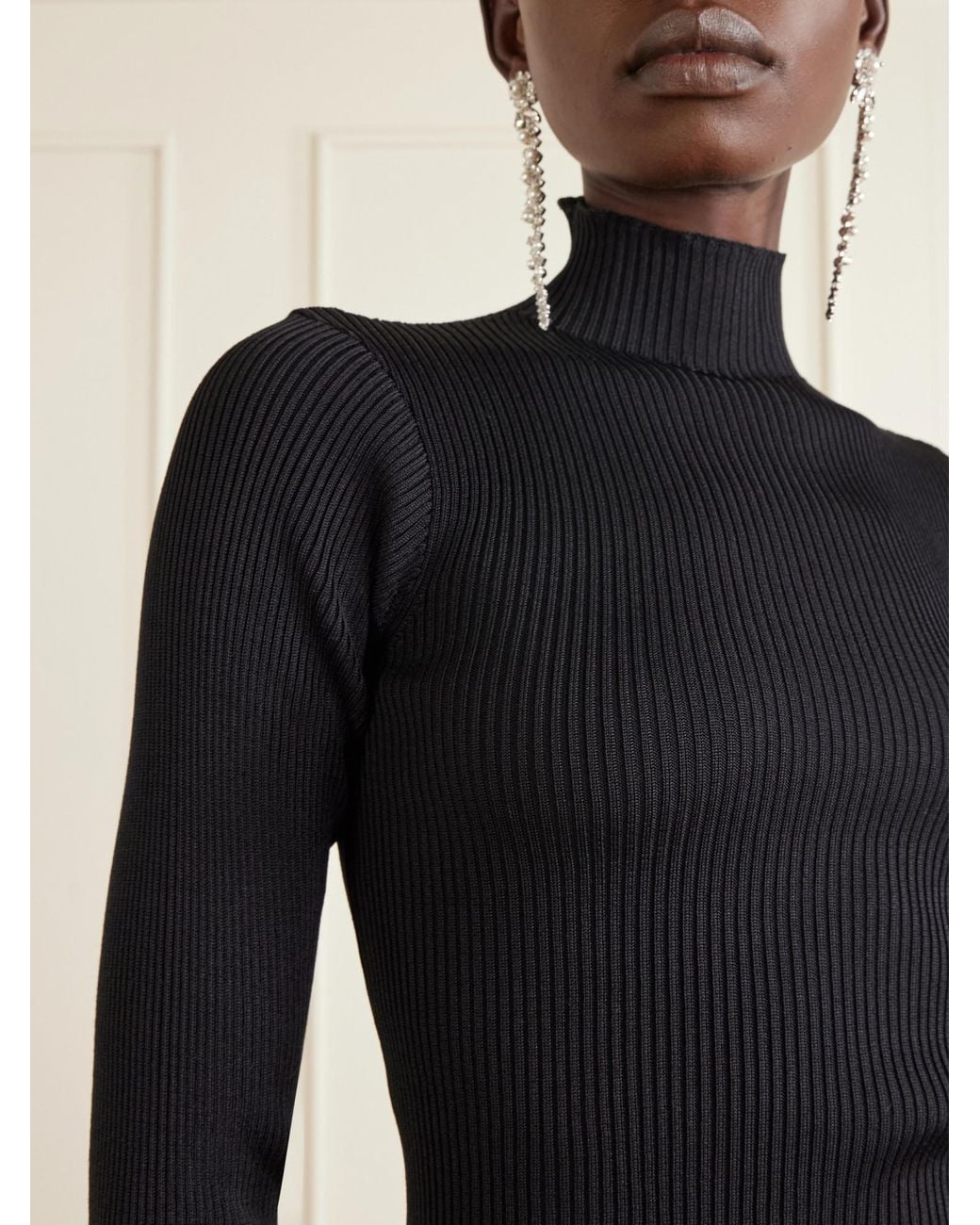 Rier Blue Ribbed Silk Turtleneck Sweater