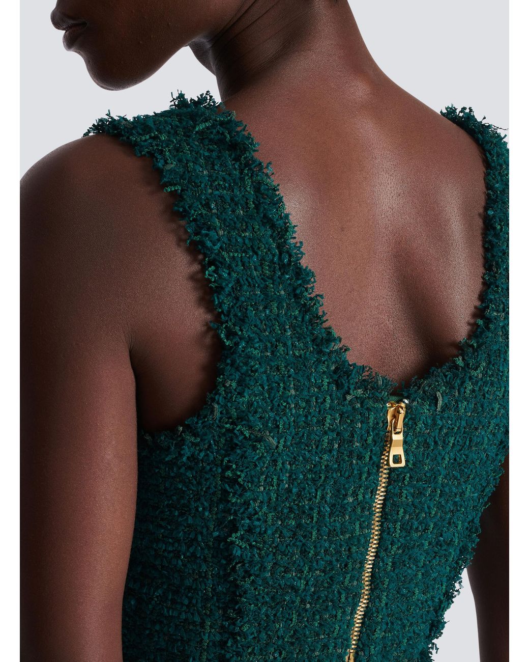 Balmain Green Tweed Crop Top