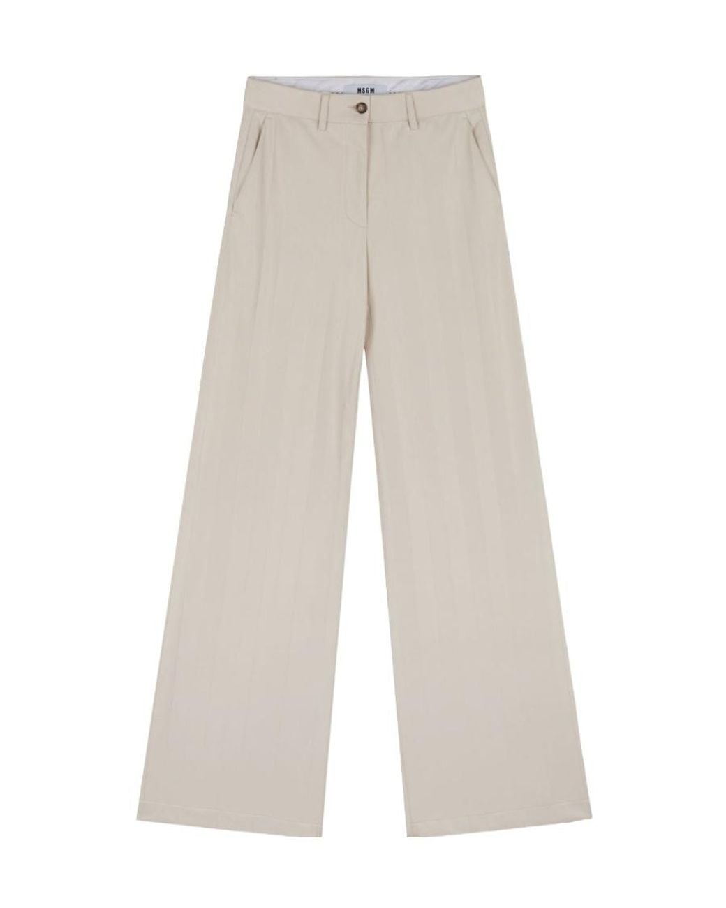 MSGM White High Waisted Wide Leg Trousers
