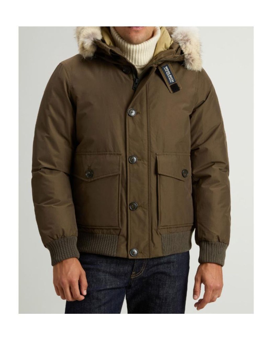 Woolrich Brown Polar Hooded Bomber Jacket for men