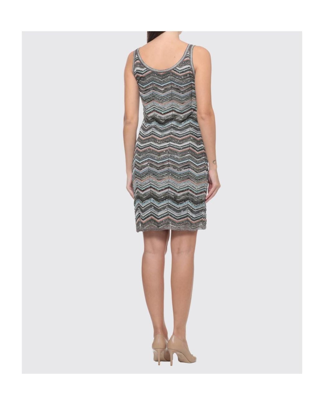 Missoni Gray Chevron Knit Sleeveless Knitted Dress