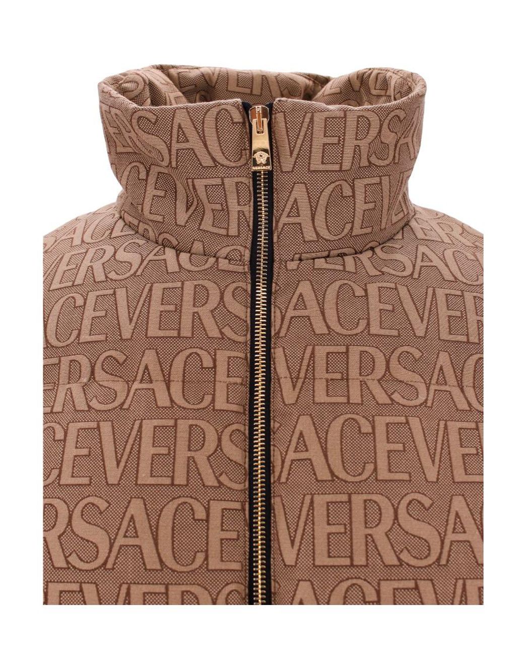 Versace Brown High-Neck Zipped Jacket for men