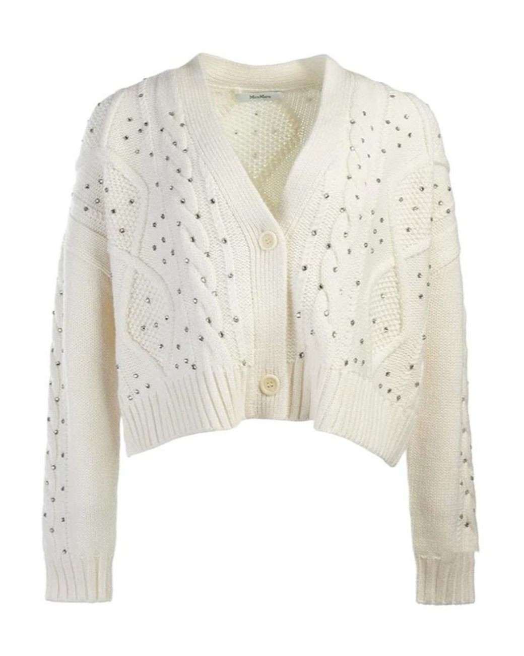 Max Mara White V-Neck Long-Sleeved Sweater
