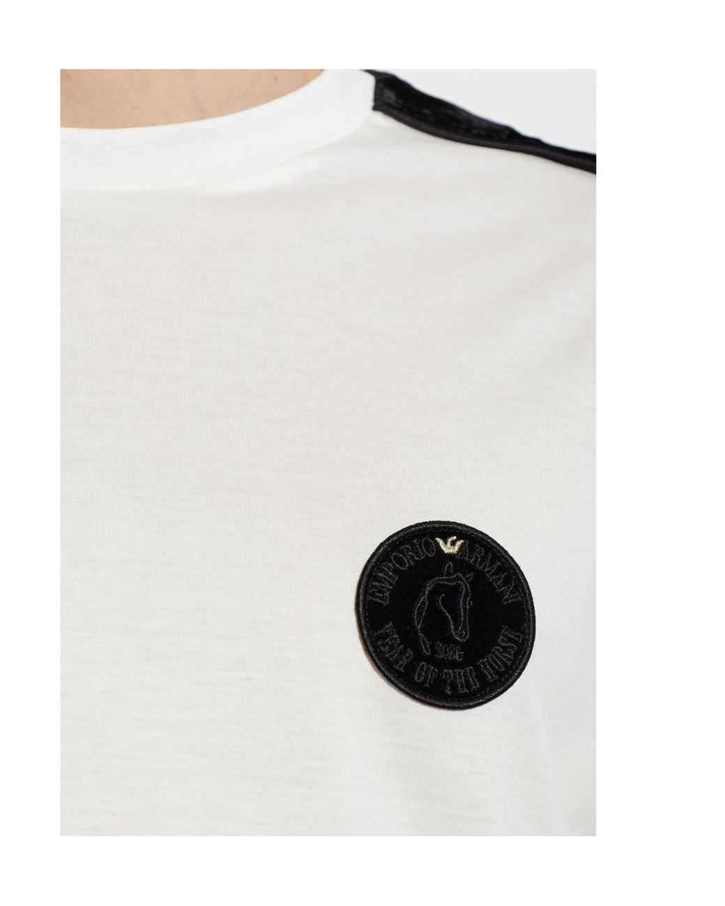 Emporio Armani White Logo Patch Crewneck T-Shirt for men