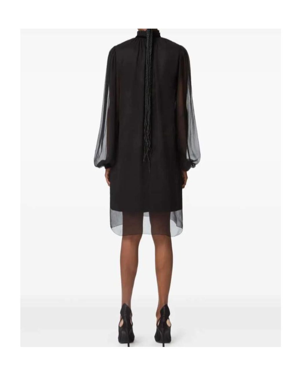 Nina Ricci Black Ruffled High Neck Midi Dress