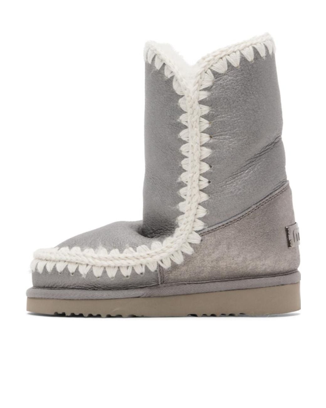 Mou Gray Eskimo 24 Metallic Whipstitch-Trim Boots