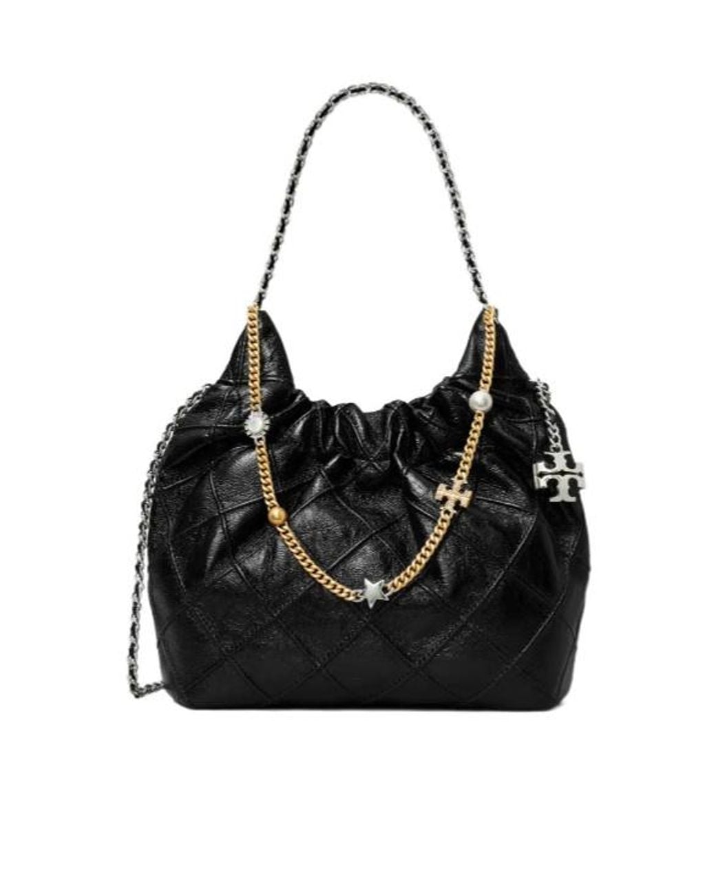 Tory Burch Black Fleming Distressed Top Handle Bag