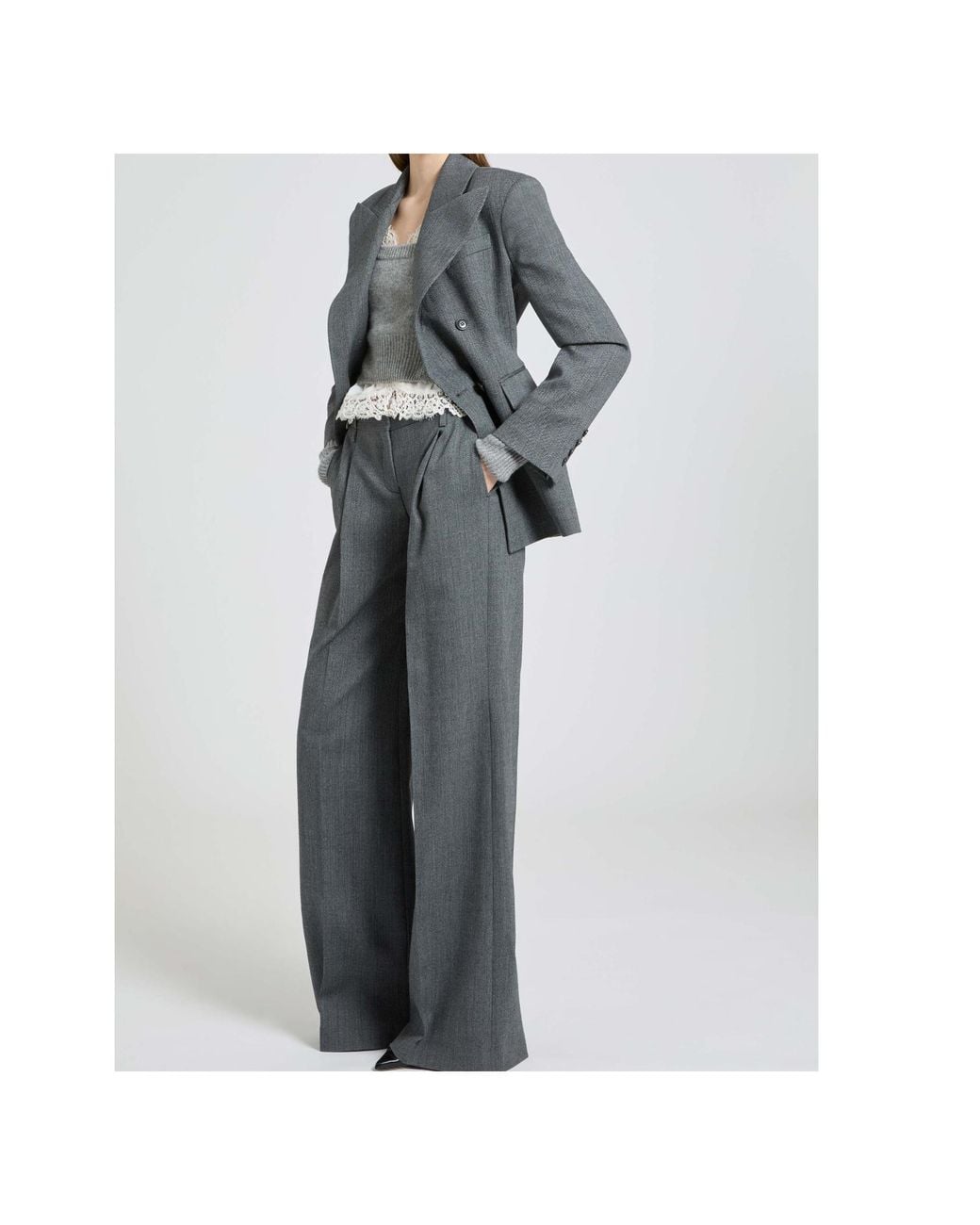 Ermanno Scervino Gray Lace-Trim Layered Knit