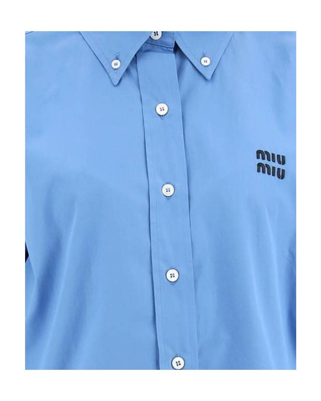 Miu Miu Blue Logo-Embroidered Buttoned Shirt