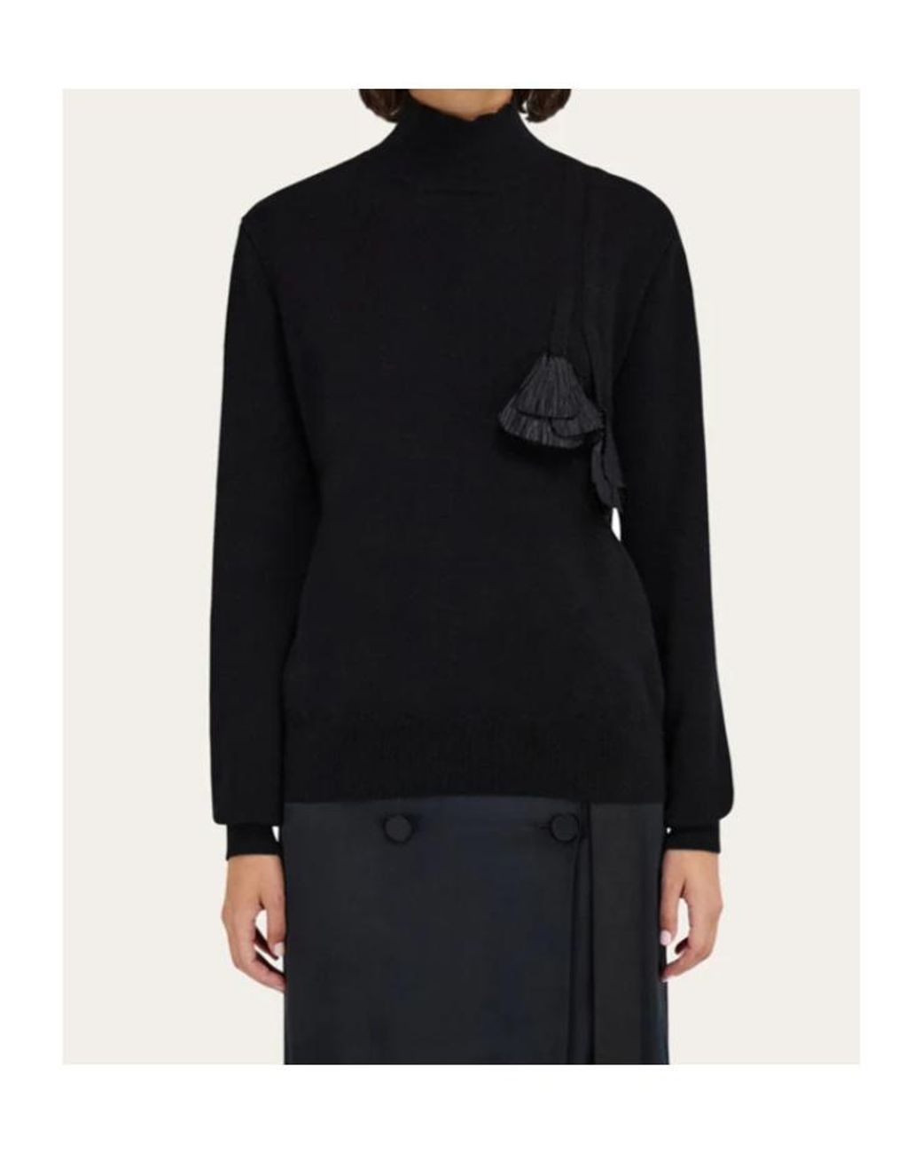 Ferragamo Blue Ferragamo Flower Embellished Turtleneck Jumper