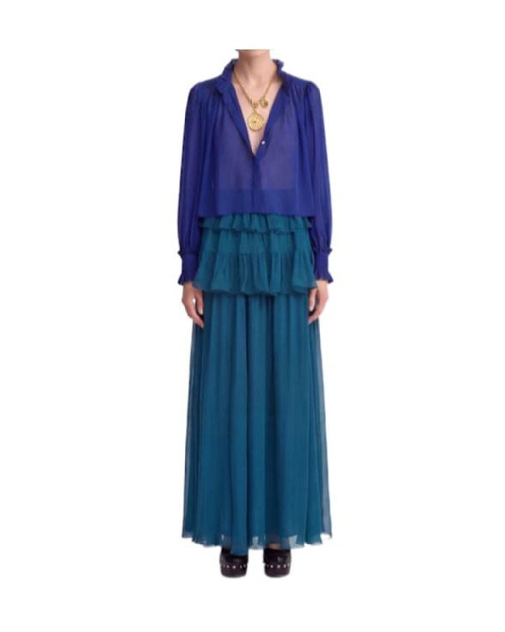 Chloé Blue Silk Mousseline Maxi Skirt