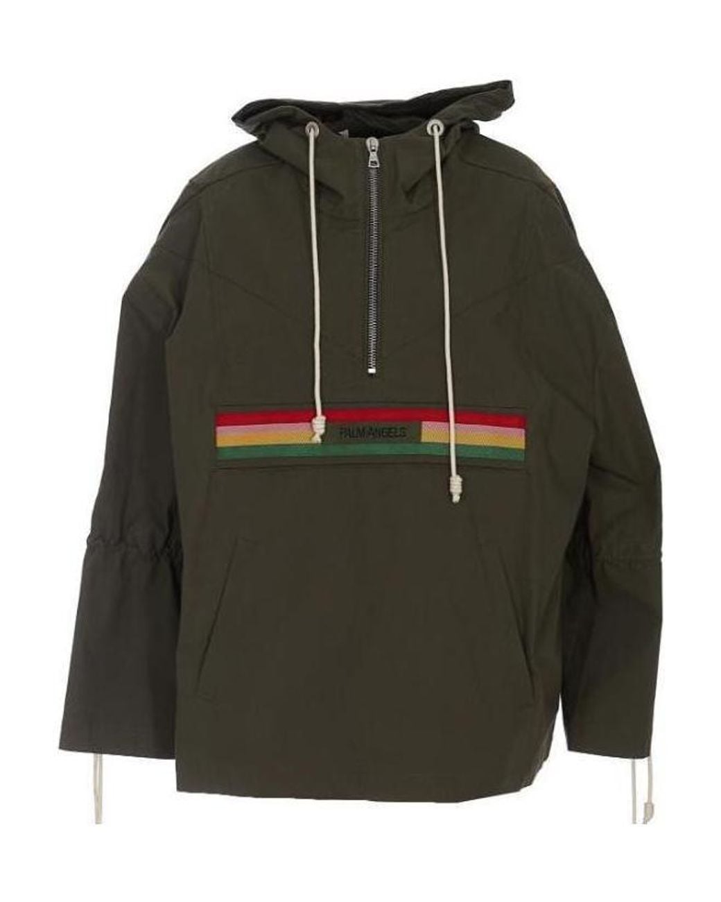 Palm Angels Green Striped Hooded Jacket