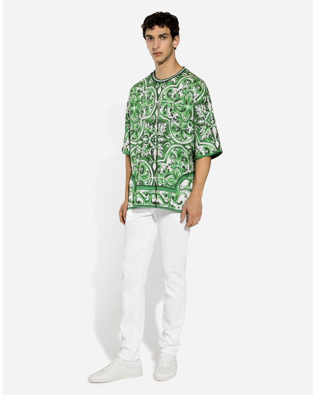 Dolce & Gabbana Green Majolica Printed Crewneck T-Shirt for men
