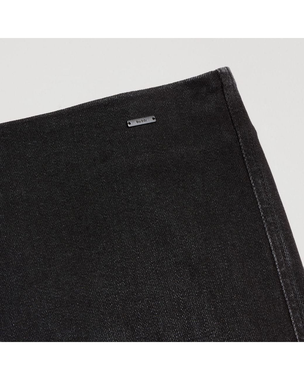 Gucci Black Stretch Cotton Denim Midi Skirt