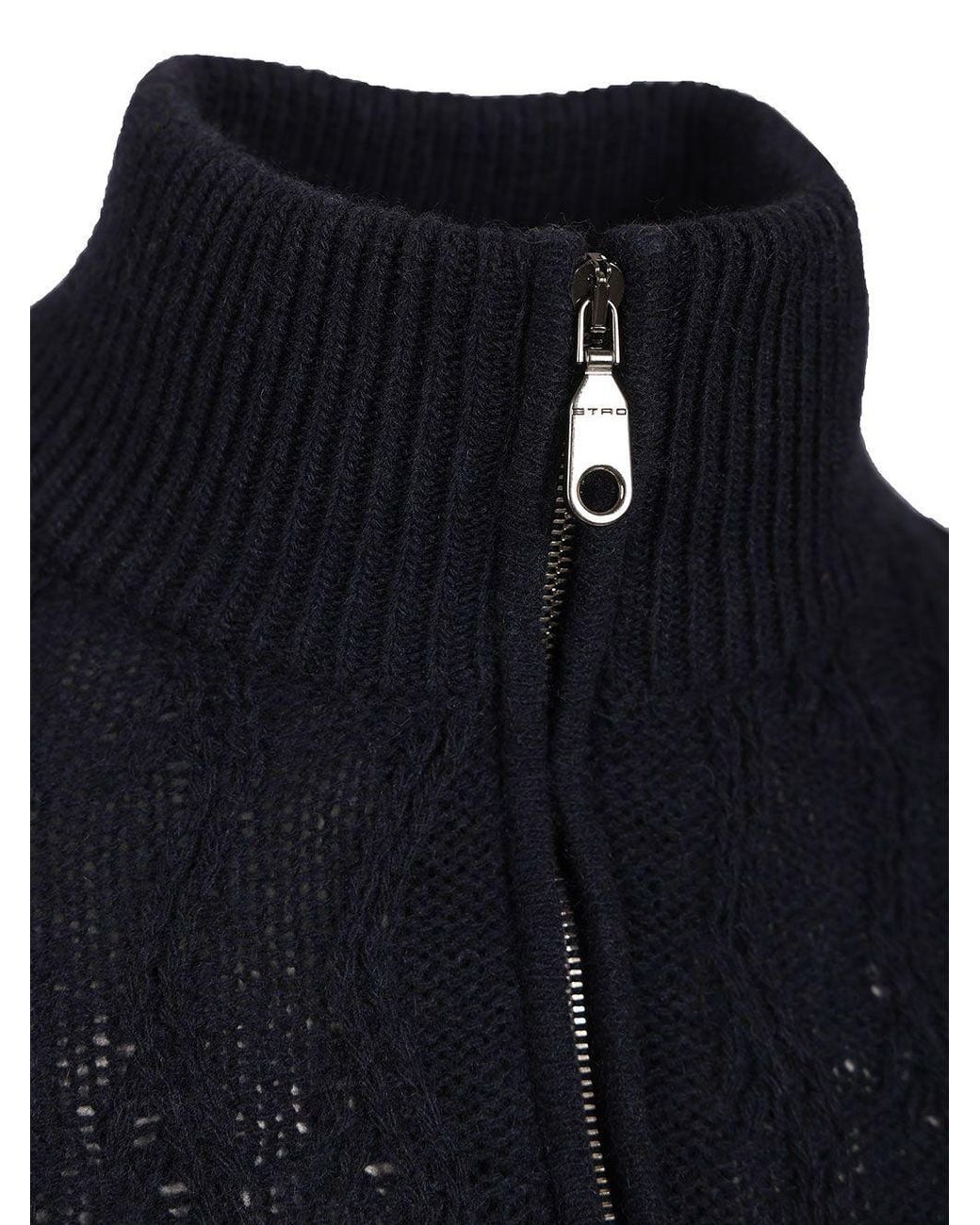 Etro Blue Roma Cable Quarter Zip Knitted Sweater for men