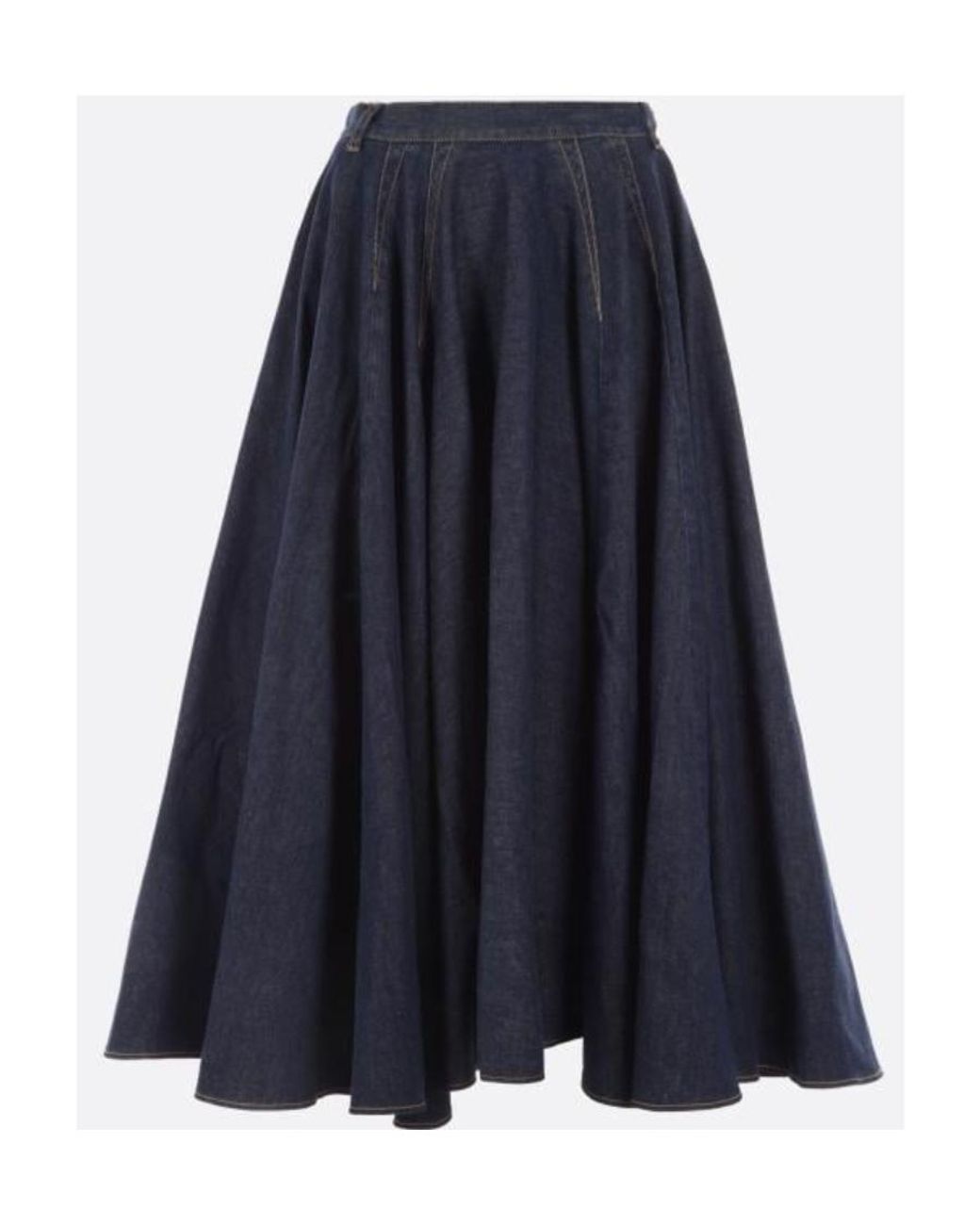 Alaïa Blue Alaïa Pleat Detailed Denim Midi Skirt