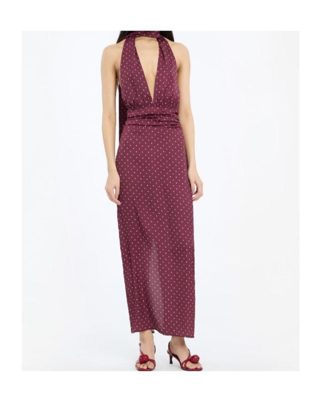 ROTATE BIRGER CHRISTENSEN Purple Dot Halterneck Scarf Dress