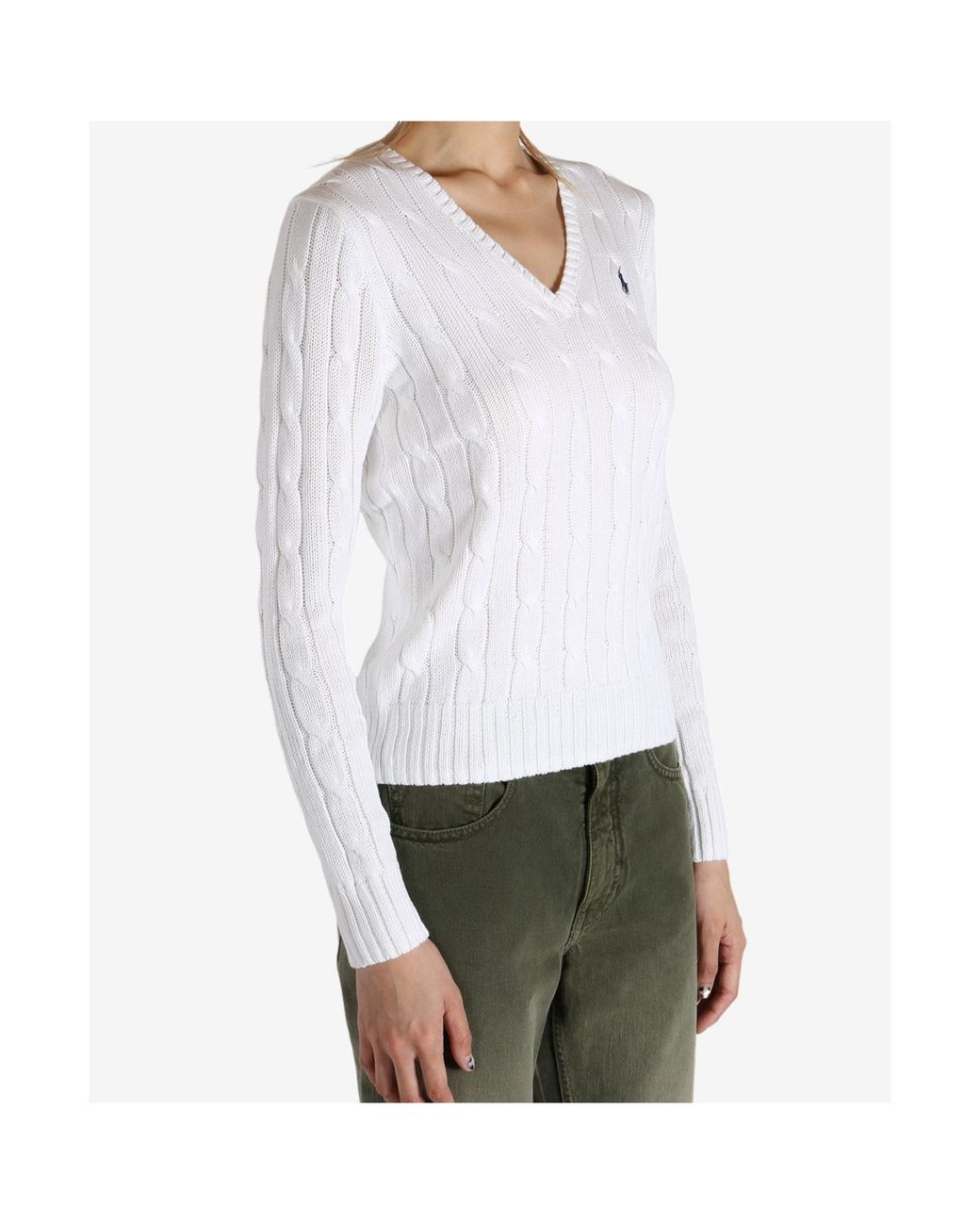 Polo Ralph Lauren White V-Neck Long Sleeved Jumper