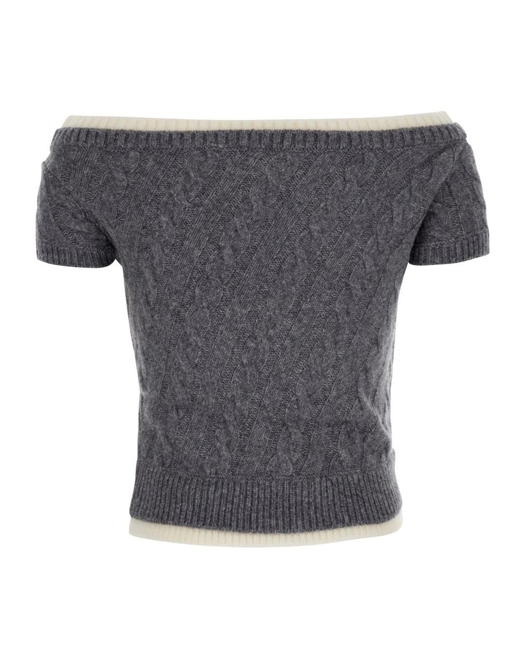 ShuShu/Tong Gray Shushu/Tong Bow Boat-Neck Knitted Top