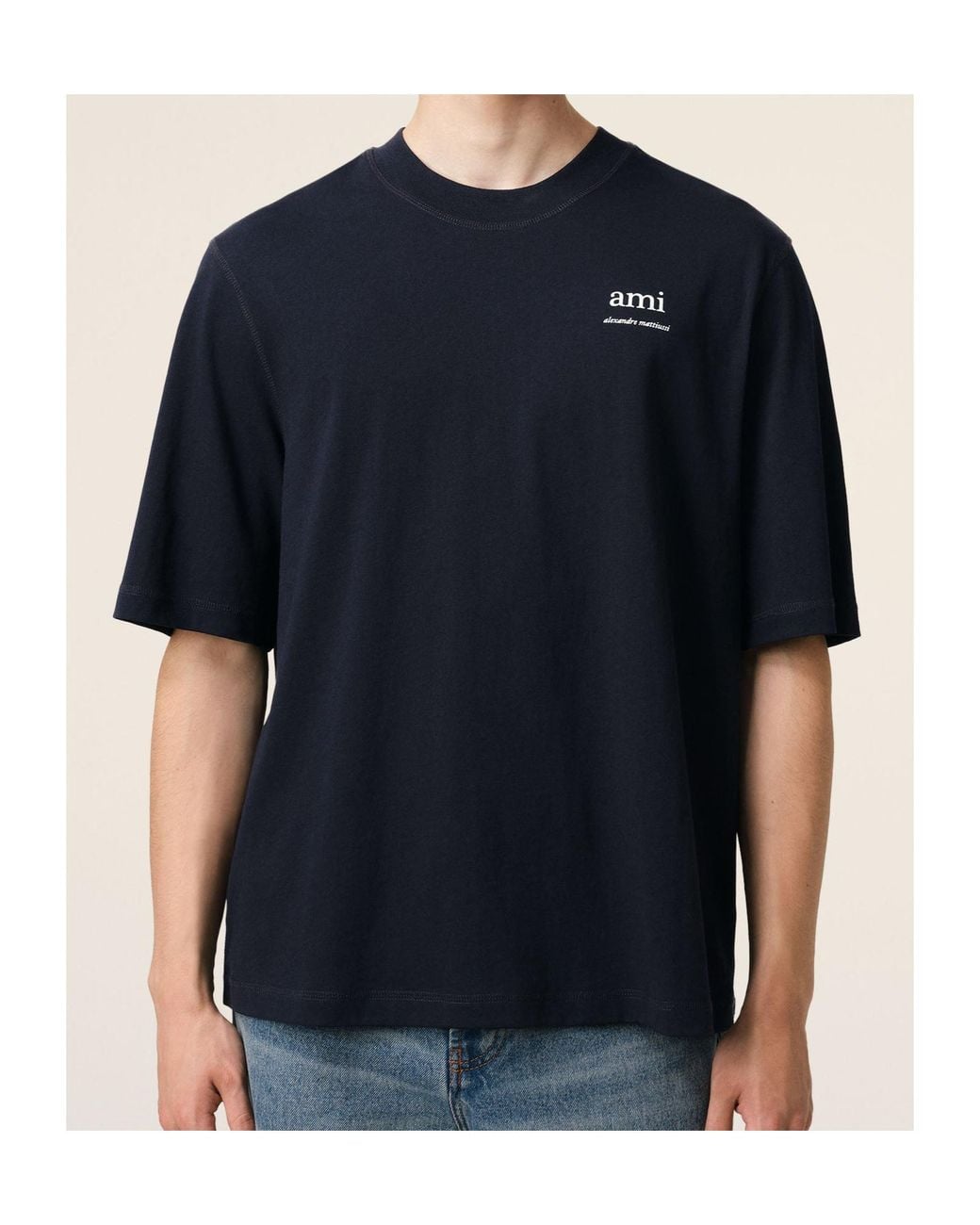 AMI Blue Logo Printed Crewneck T-Shirt for men
