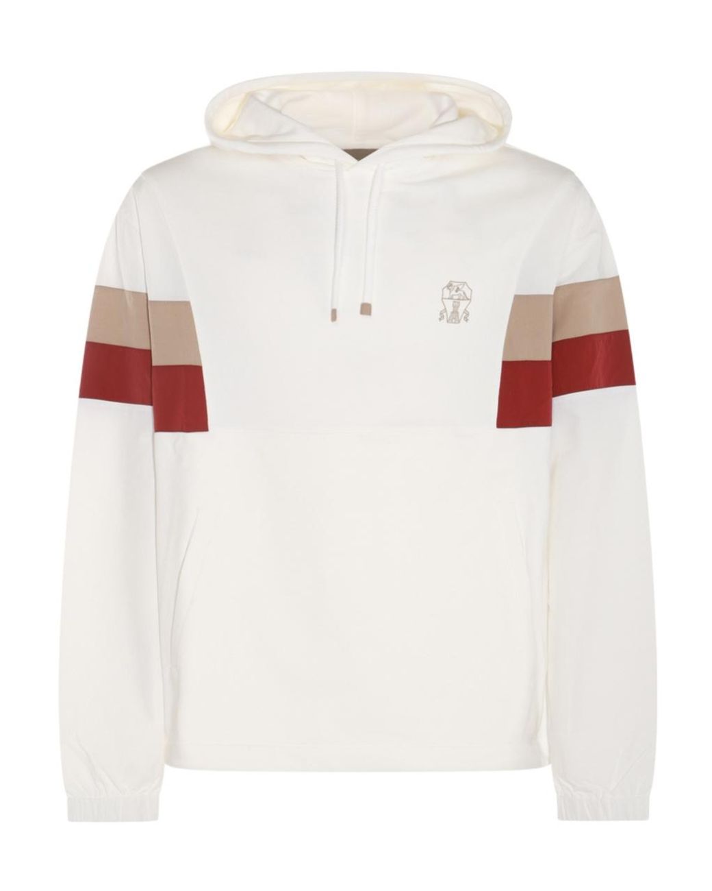 Brunello Cucinelli White Panelled Logo-Printed Drawstring Hoodie for men