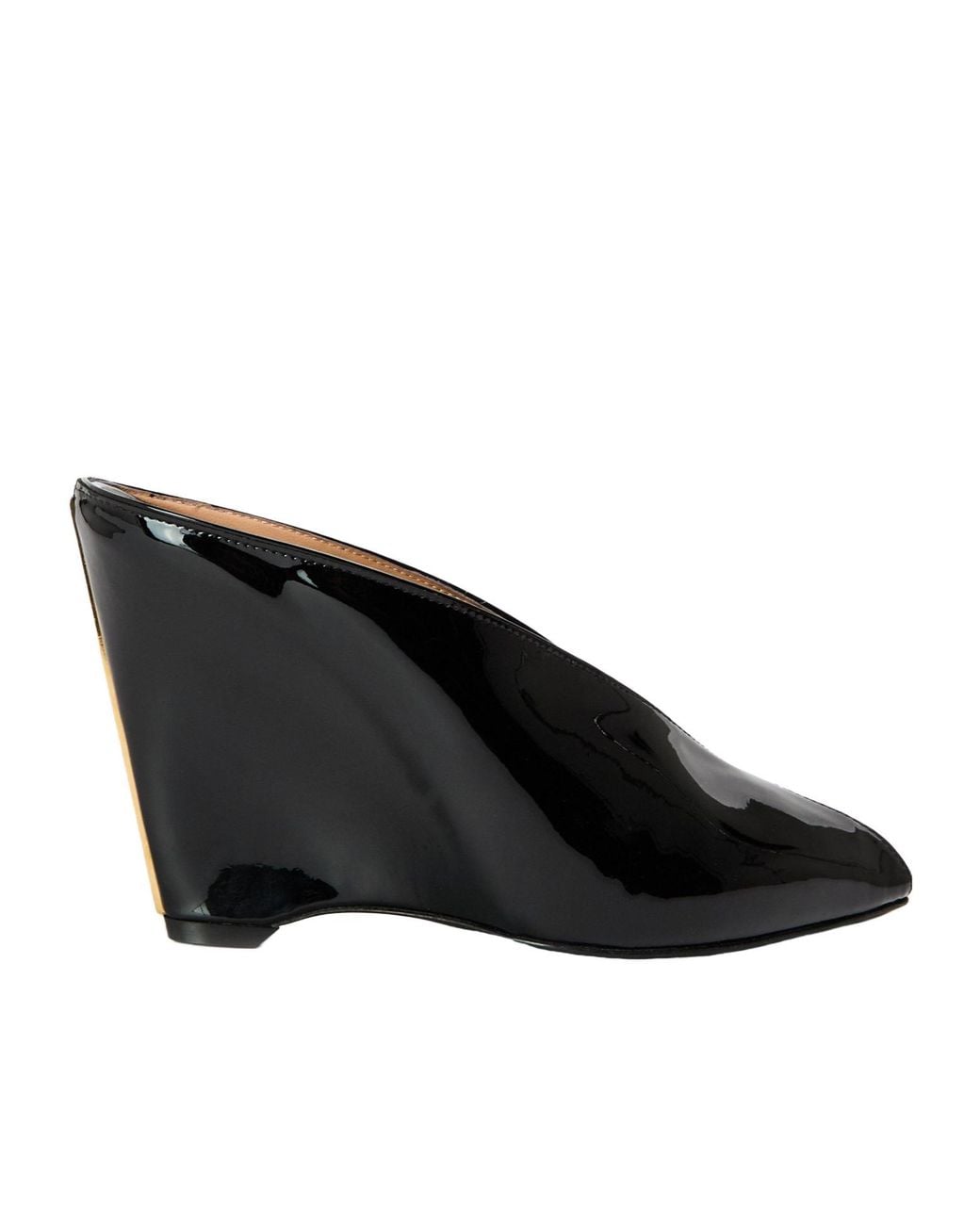 Ferragamo Black Glossy Patent Pointed Mule Slides