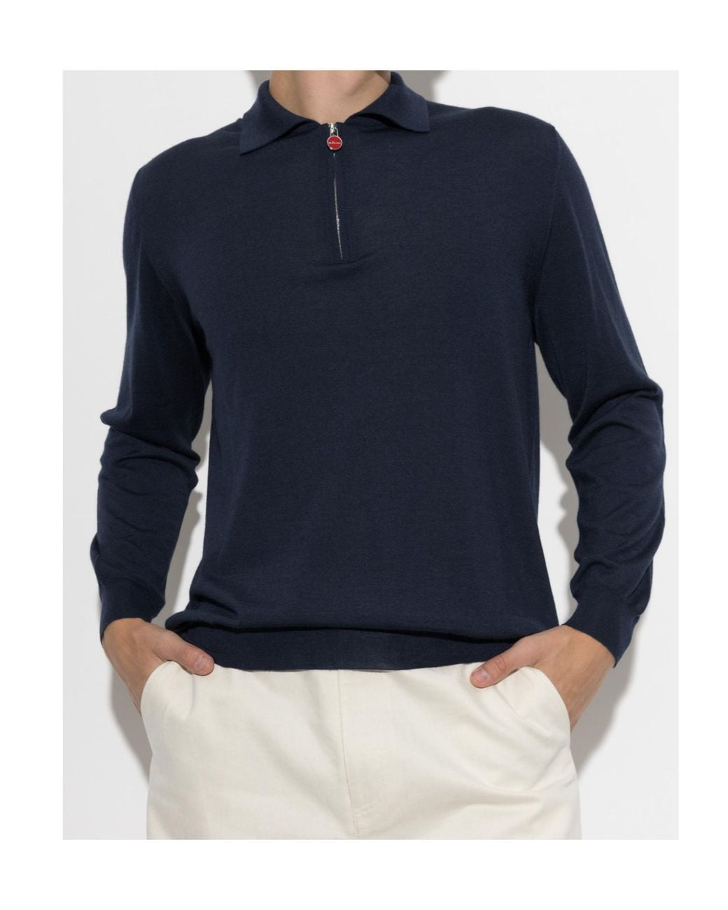 Kiton Blue Collared Long-Sleeved Knit Sweater for men