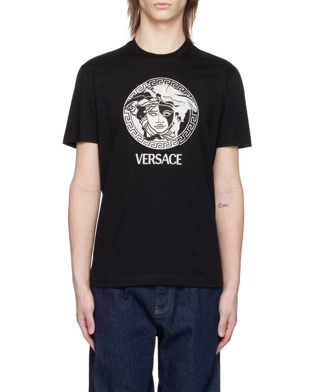 Versace Black Medusa Printed Crewneck T-Shirt for men
