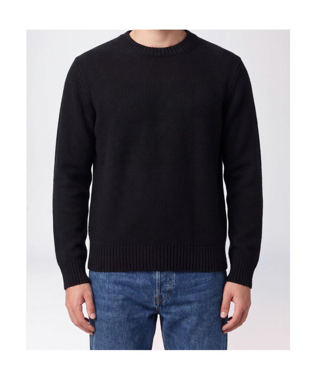 Soft Goat Black Crew-Neck Long-Sleeve Knit Top for men
