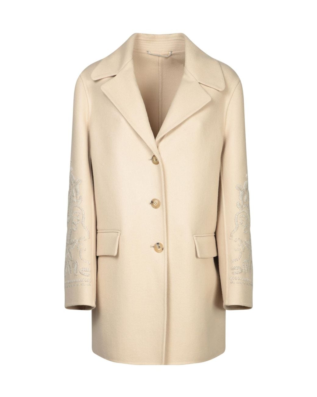 Ermanno Scervino Natural Single Breasted Embroidered Coat