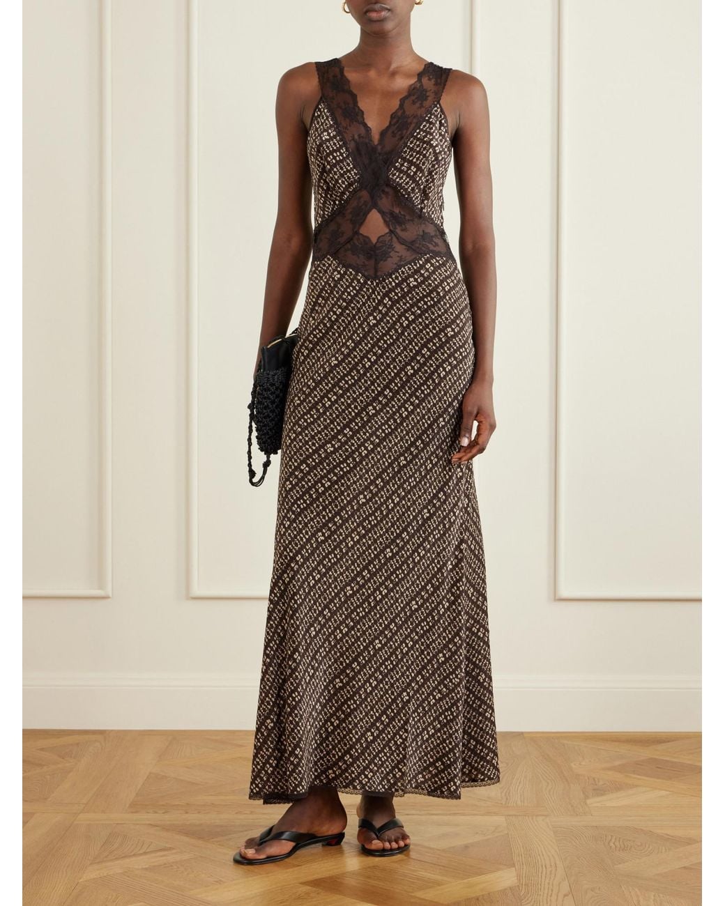 Sir Brown Astrid Satin And Lace Cut-Out Dress
