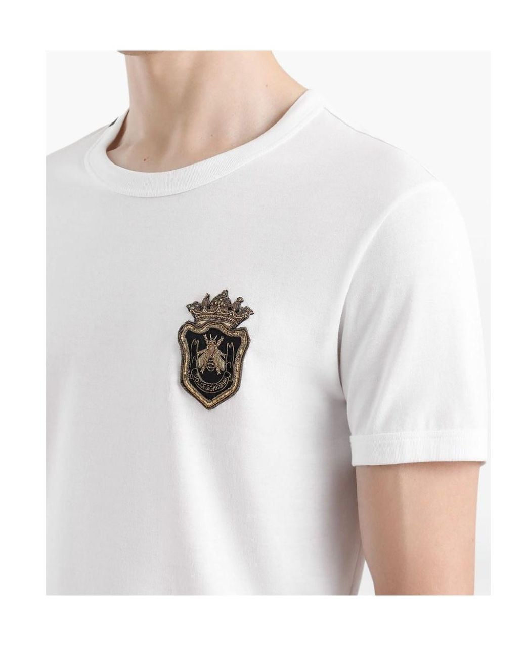 Dolce & Gabbana White Embroidered Crest T-Shirt for men