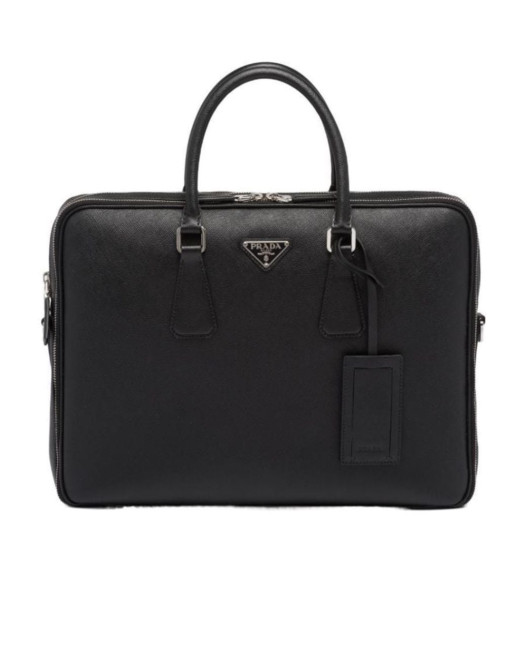Prada Black Triangle-Logo Zipped Briefcase for men